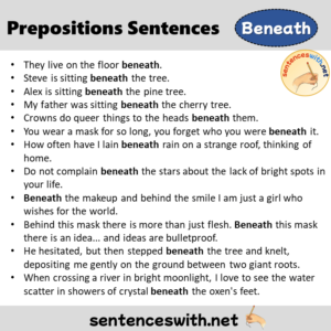 Preposition Beneath Sentences Examples Preposition Beneath In A 