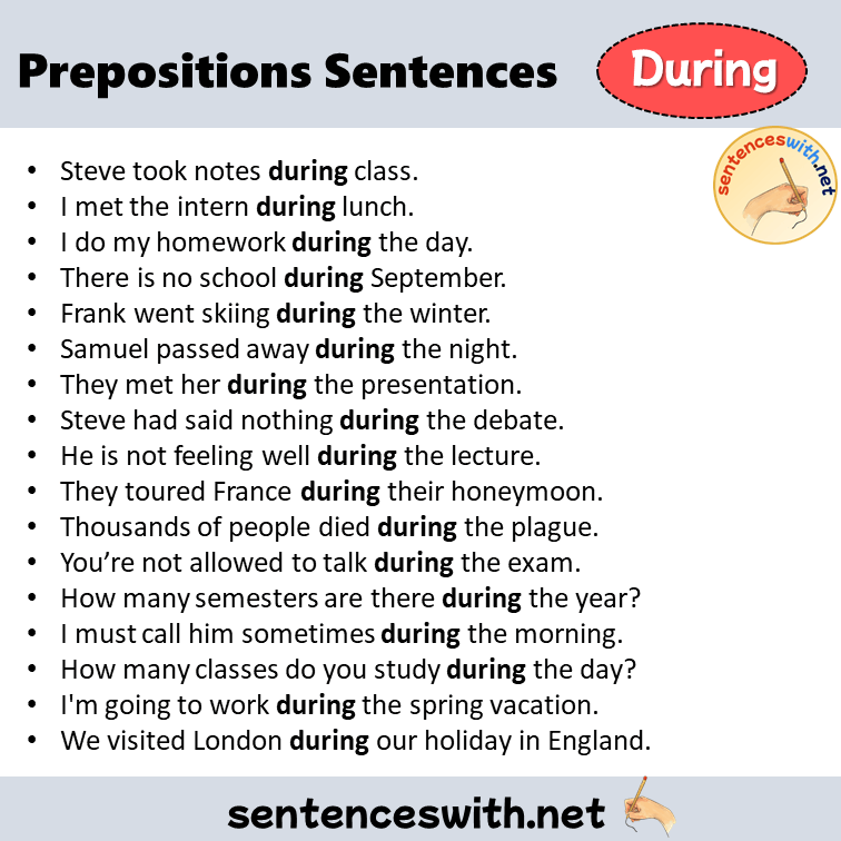 Preposition During Sentences Examples Preposition During In A Sentence 