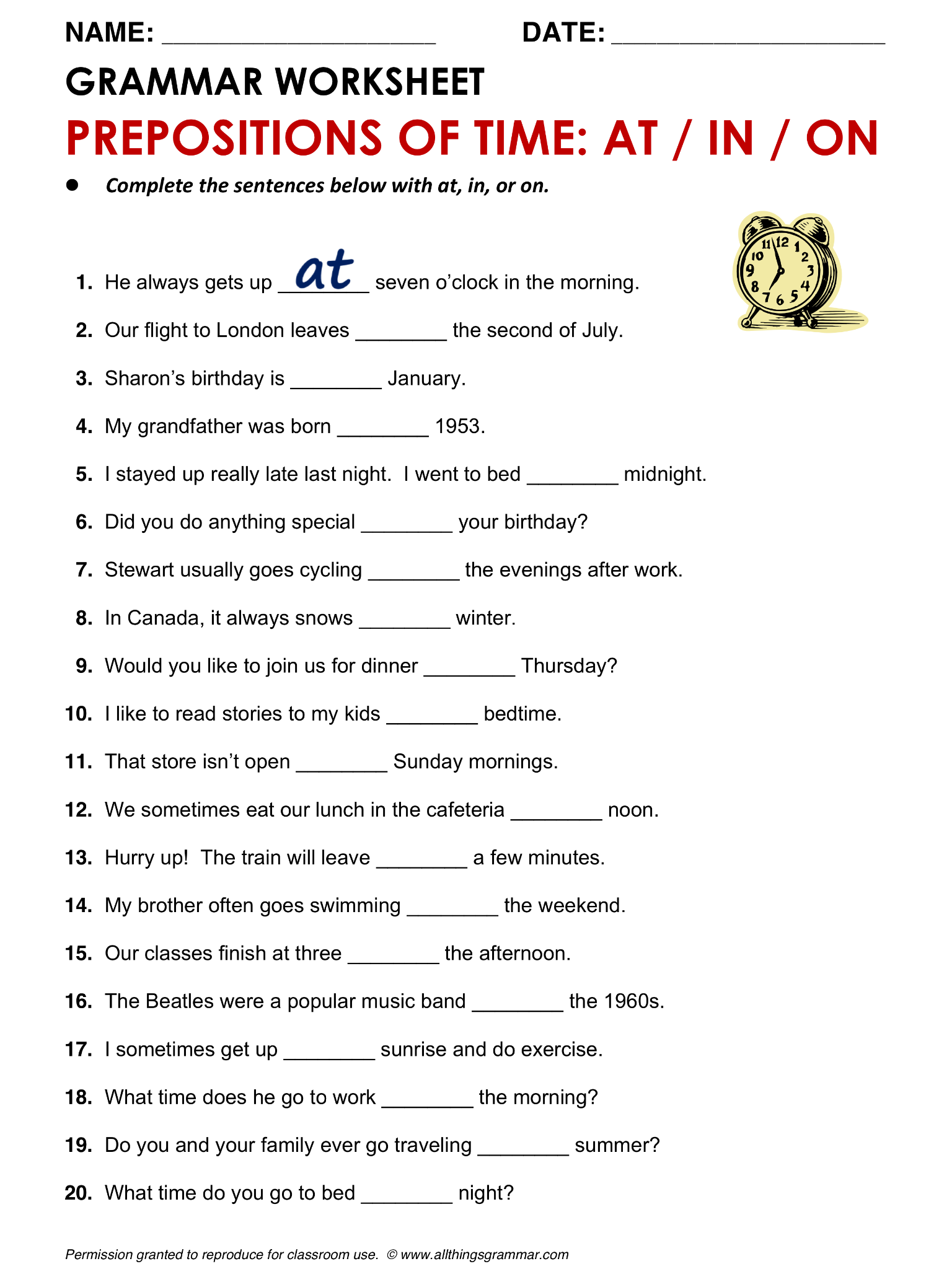 english grammar preposition exercises