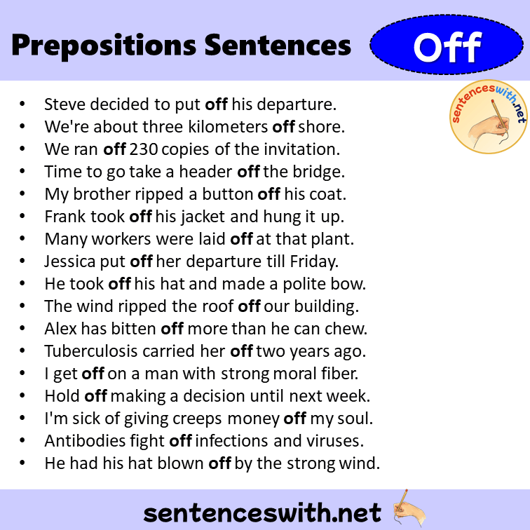 Preposition Off Sentences Examples Preposition Off In A Sentence 