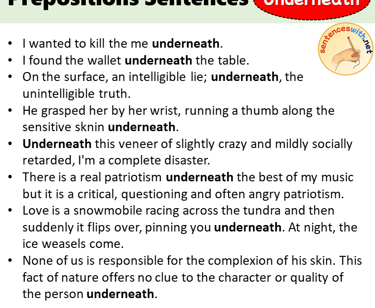 Preposition Underneath Sentences Examples Preposition Underneath In A