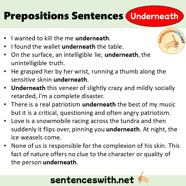 Preposition Underneath Sentences Examples Preposition Underneath In A 