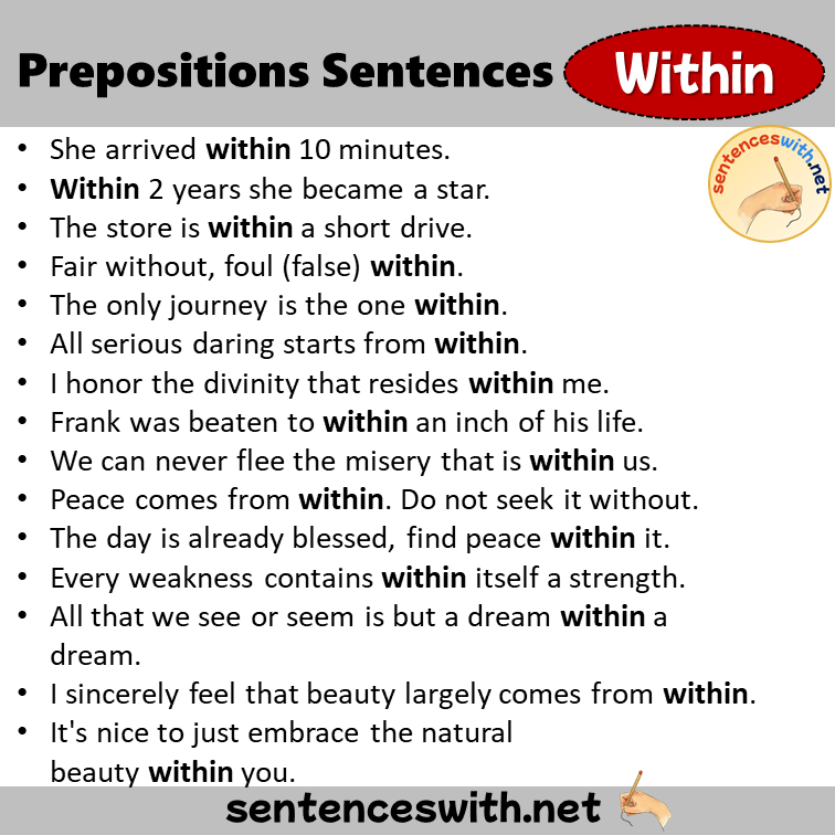 Preposition Within Sentences Examples Preposition Within In A Sentence 