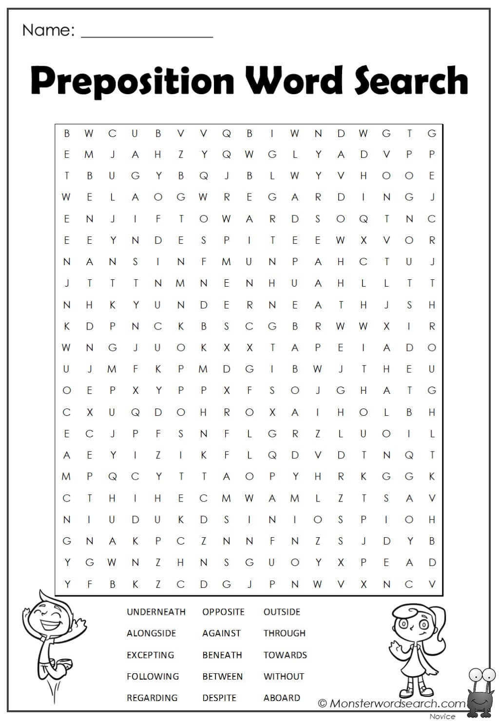 Preposition Word Search