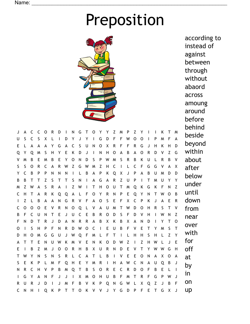 Preposition Word Search
