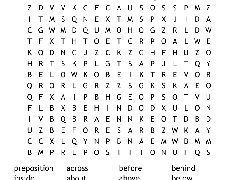 Preposition Word Search