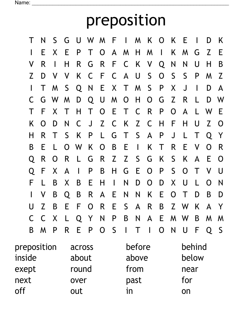 Preposition Word Search