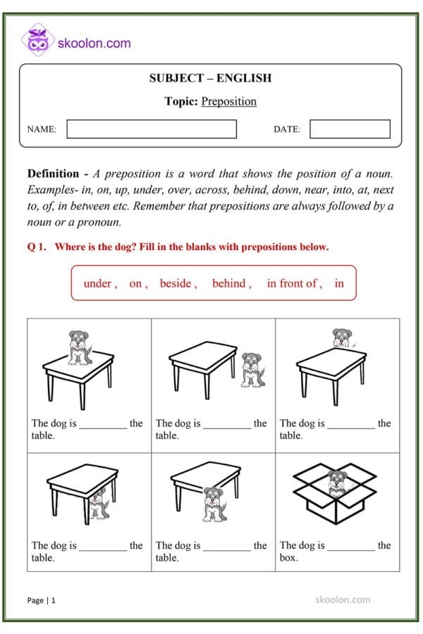 preposition in english grammar pdf