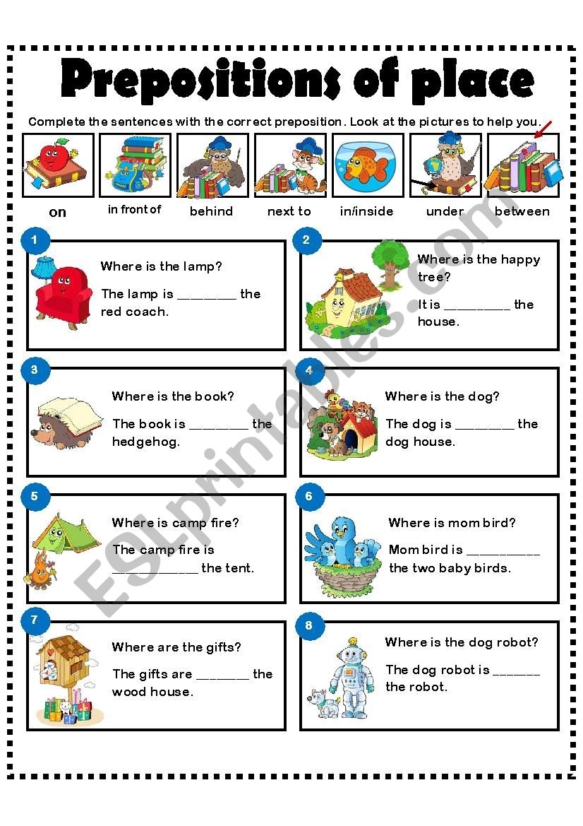 Prepositions Of Place Exercises Worksheet