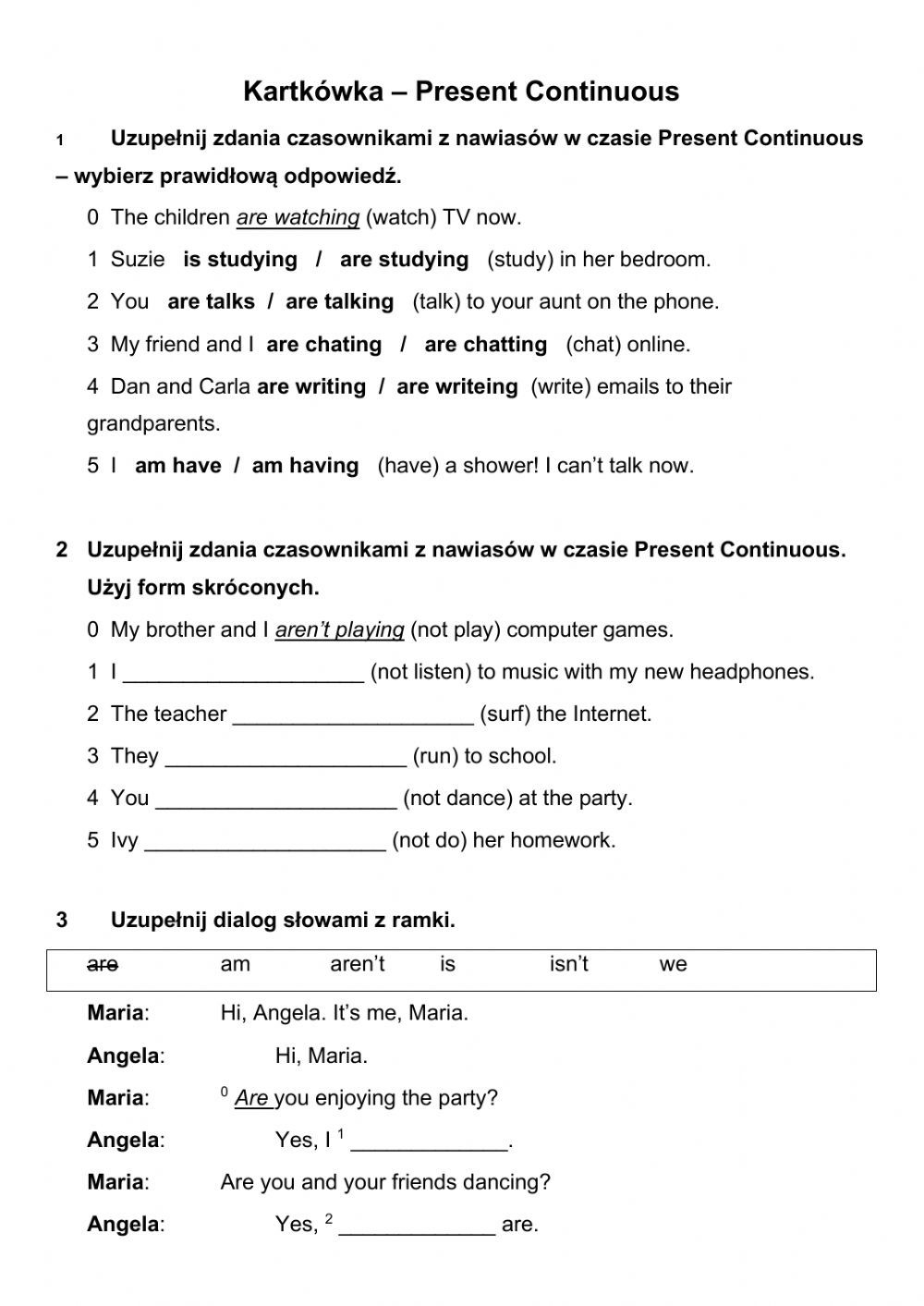 Present Continuous Worksheet