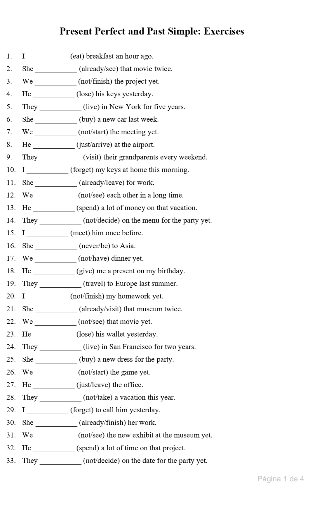 Present Perfect And Past Simple Exercises Key