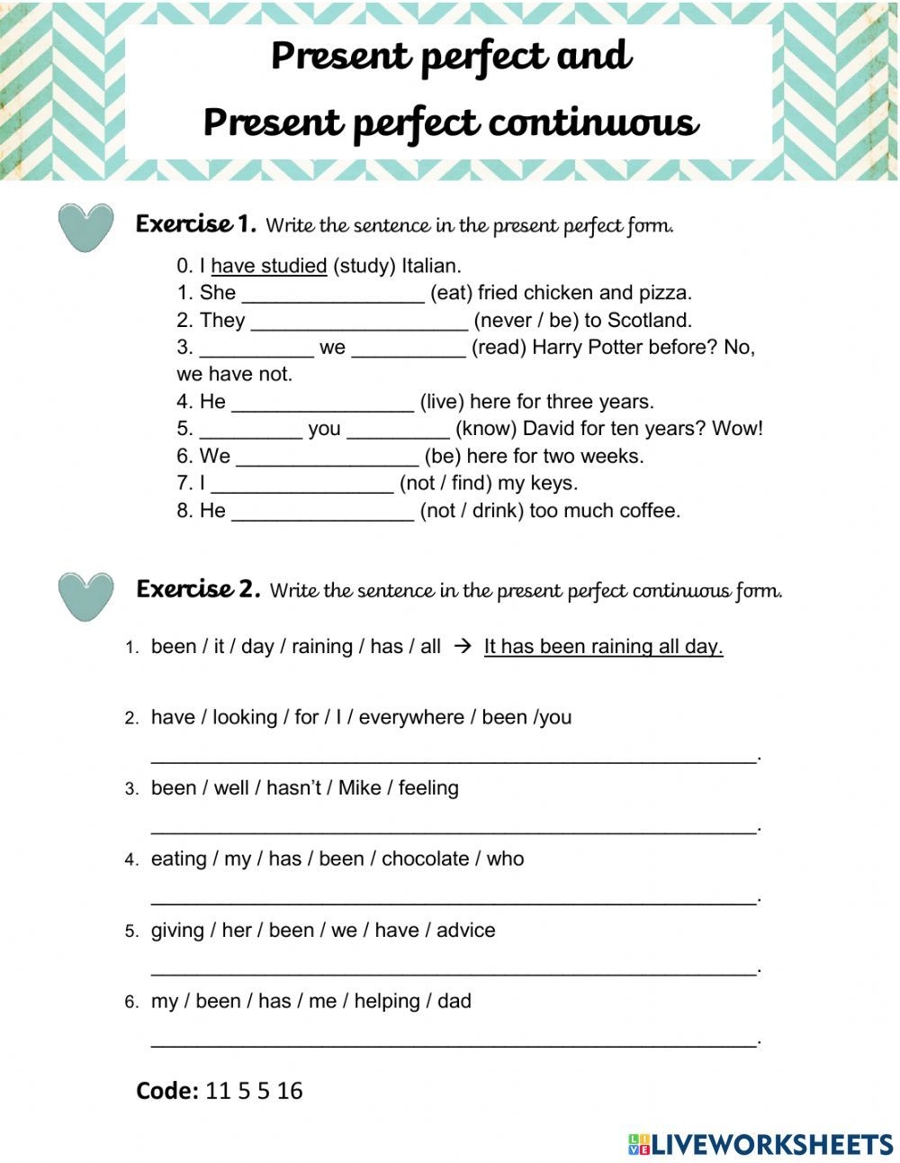 Present Perfect And Present Perfect Continuous Interactive Exercise 