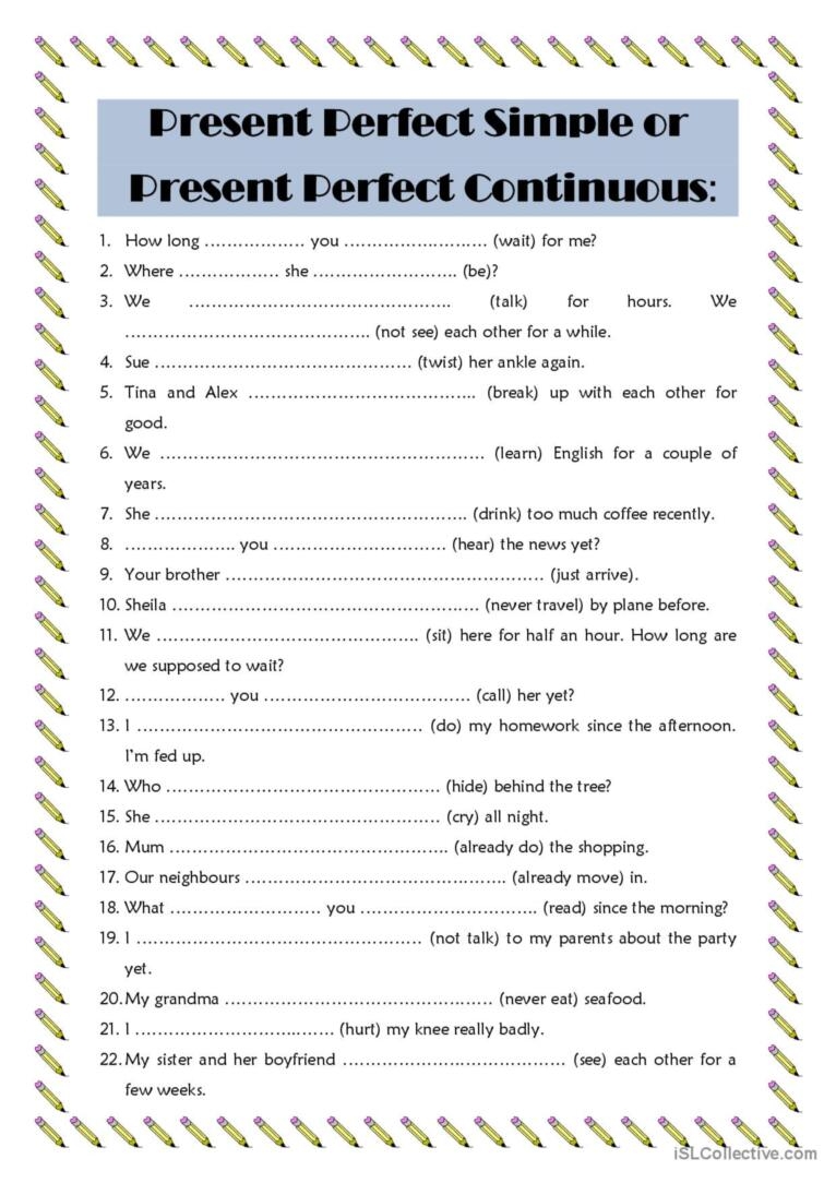 Present Perfect Continuous Vs Simple Exercises Infoupdate