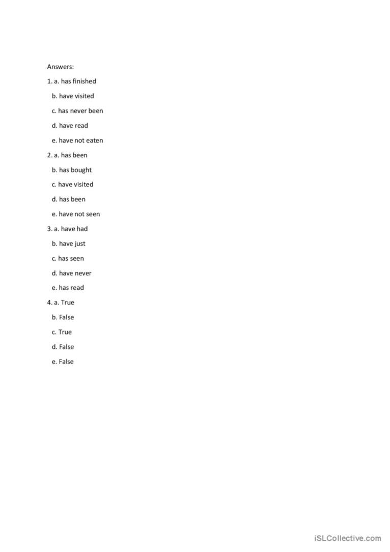 Present Perfect Exercise Worksheet G English ESL Worksheets Pdf Doc