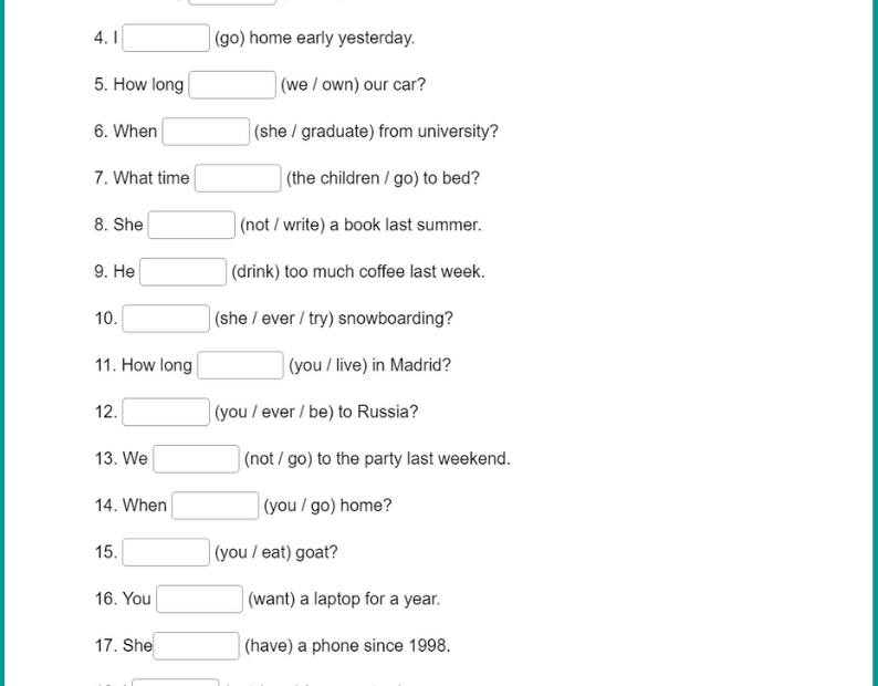 Present Perfect Exercises
