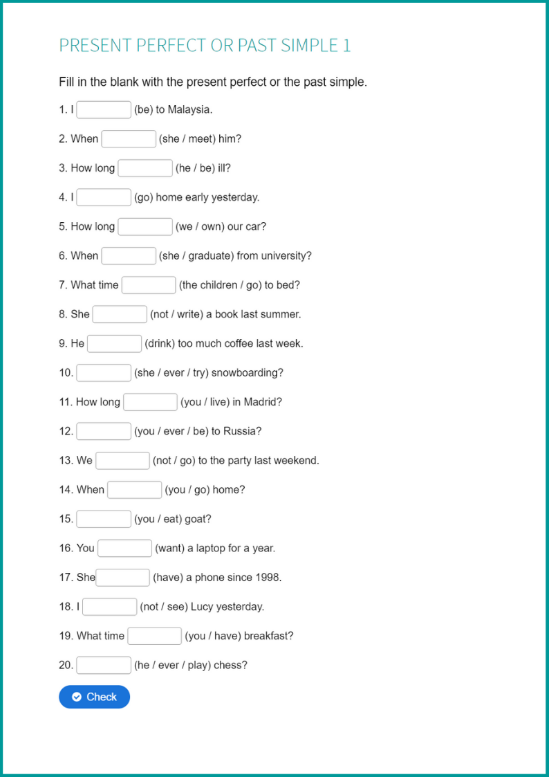 Present Perfect Exercises