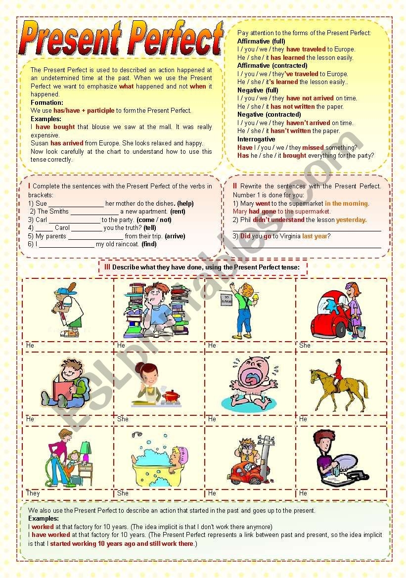 Present Perfect Grammar Guide Practice ESL Worksheet By Zailda
