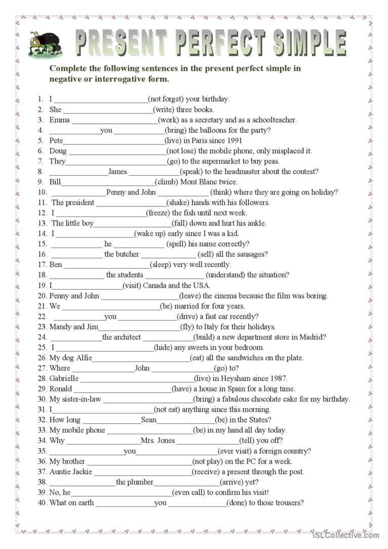 Present Perfect Simple General Gramm English ESL Worksheets Pdf Doc