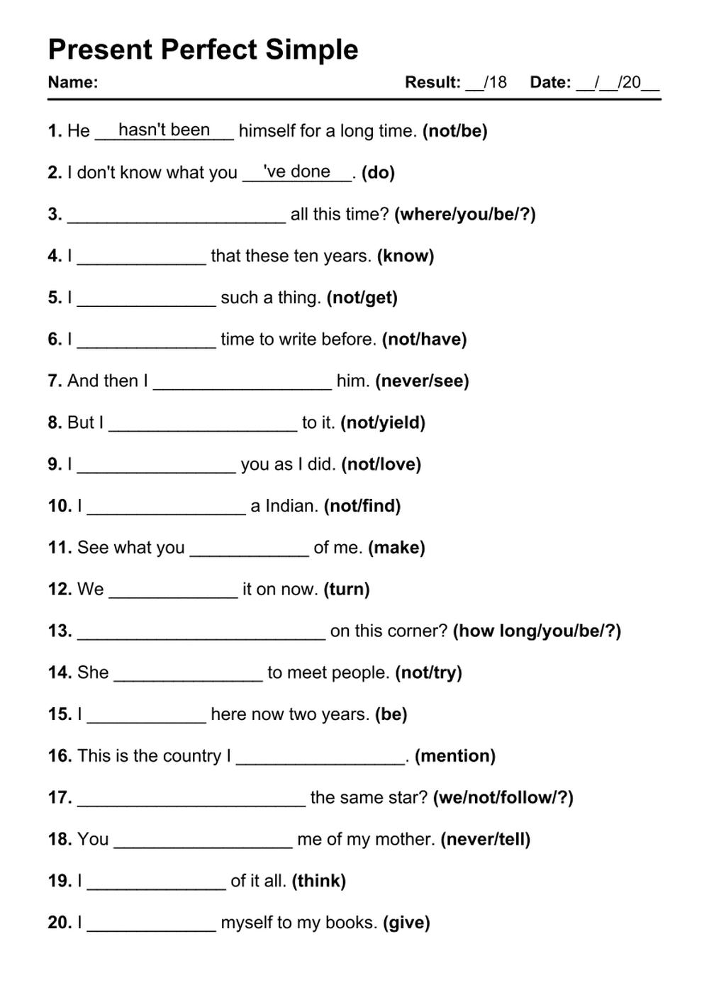Present Perfect Simple Present Perfect Continuous Exercise Pdf 