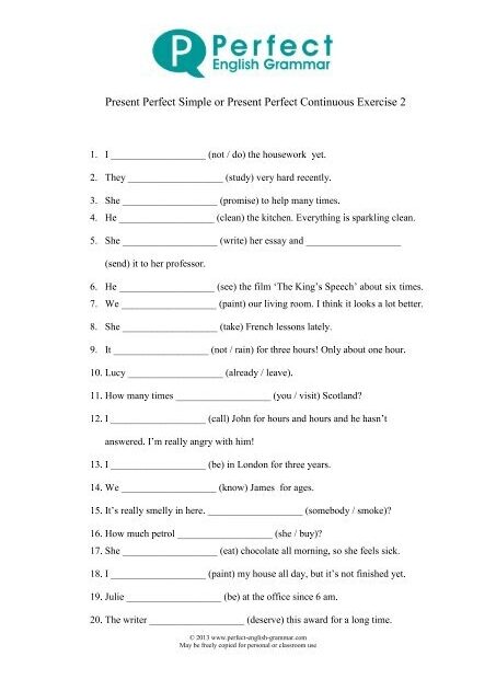 Present Perfect Simple Present Perfect Continuous Exercise Pdf