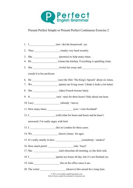 Present Perfect Simple Present Perfect Continuous Exercise Pdf 