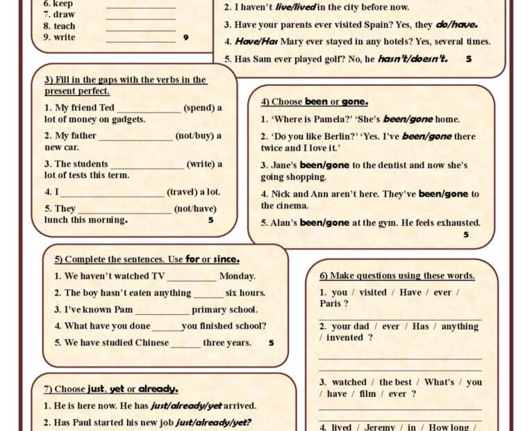 Present Perfect Simple test Genera English ESL Worksheets Pdf Doc