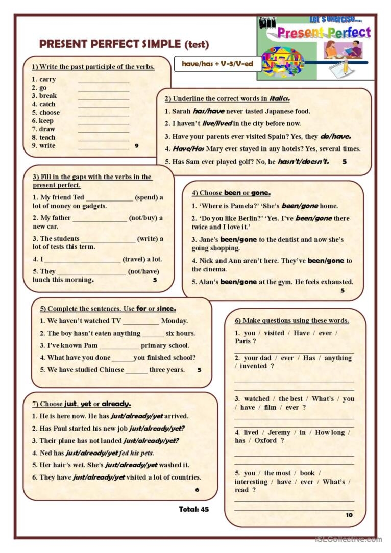 Present Perfect Simple test Genera English ESL Worksheets Pdf Doc