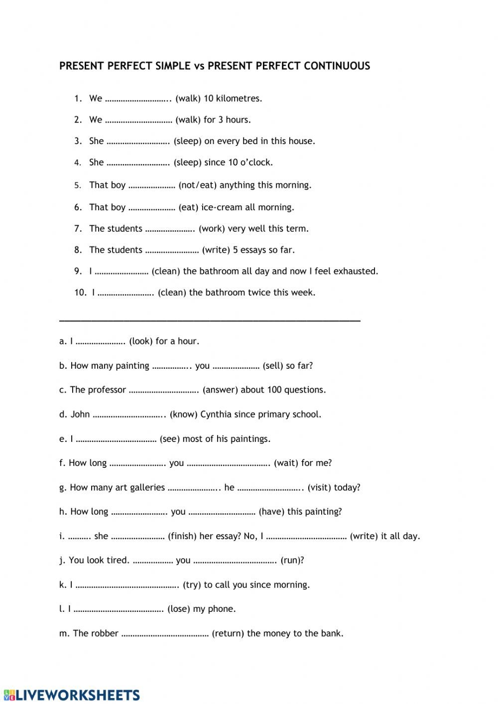 Present Perfect Simple Vs Present Perfect Continuous Worksheet Artofit