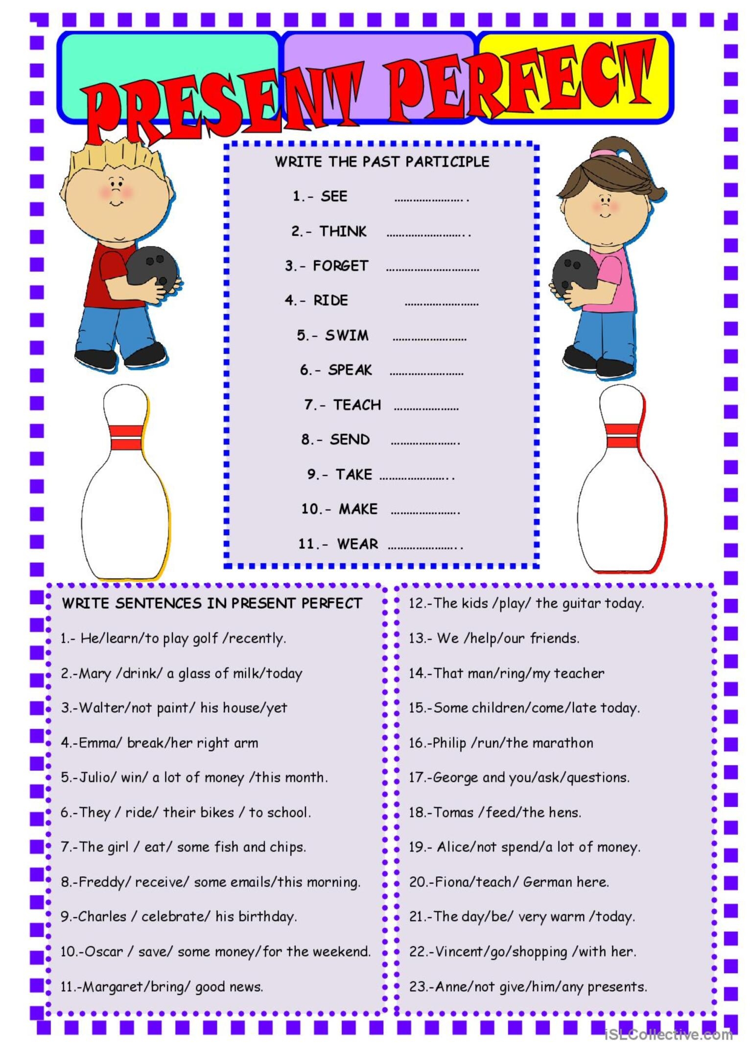 PRESENT PERFECT TENSE English ESL Worksheets Pdf Doc