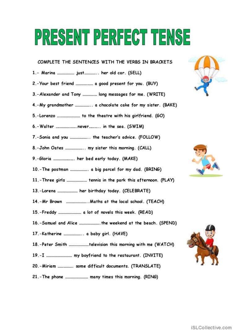 Present Perfect Tense English Grammar Worksheet English Treasure 