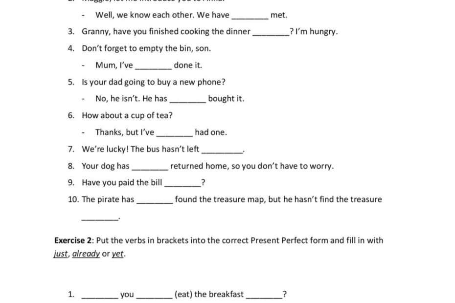 Present Perfect Tense Just Alread English ESL Worksheets Pdf Doc