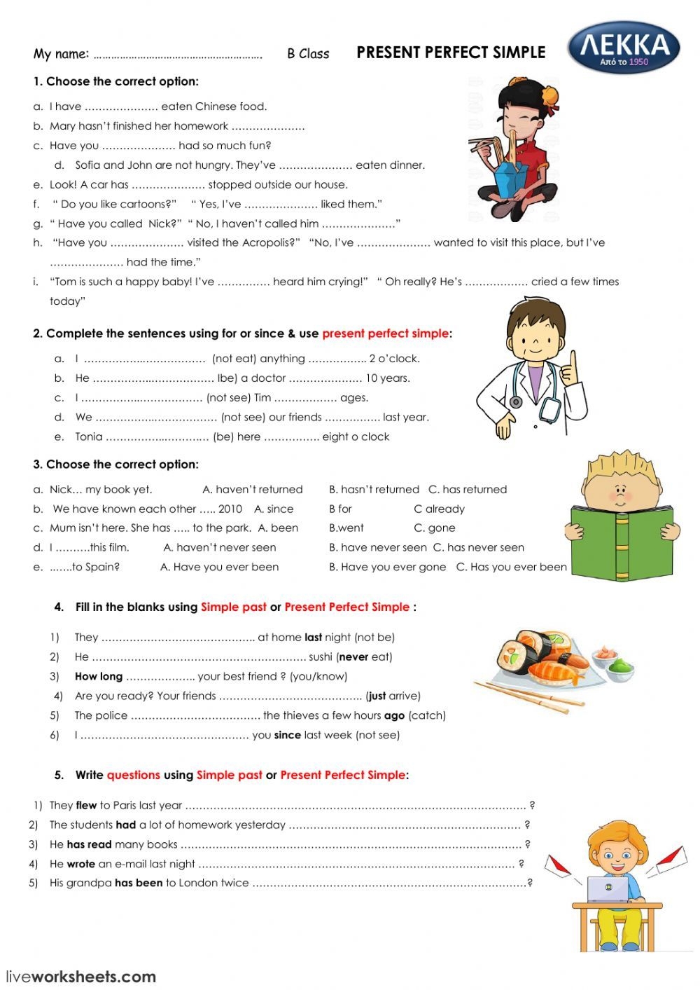 present perfect tense liveworksheets