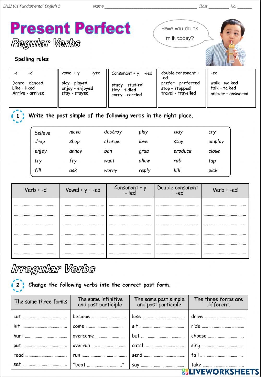 Present Perfect Tense Online Exercise For Grade 3 Present Perfect 
