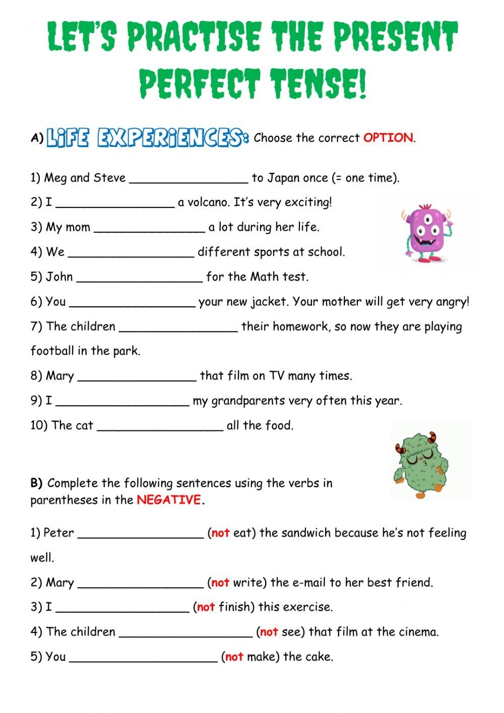 Present Perfect Tense Worksheet For Class 5