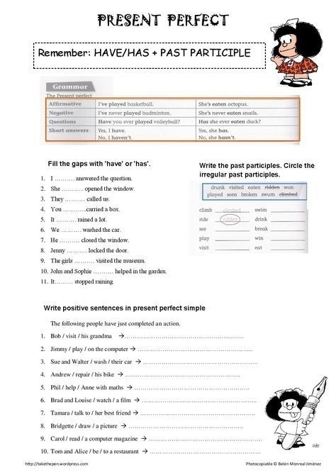 Present Perfect Tense Worksheets Worksheets Master