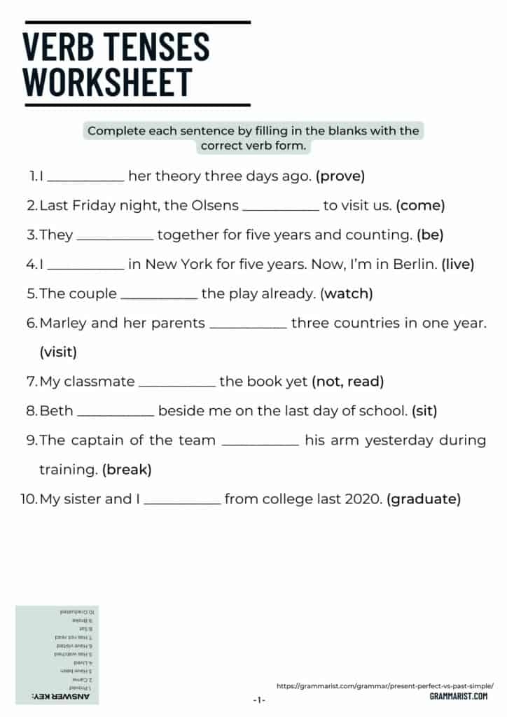 Present Perfect Vs Past Simple Tense With Worksheet 