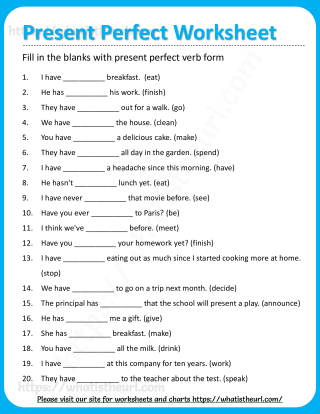 Present Perfect Worksheet 2 Questions Present Perfect Perfect