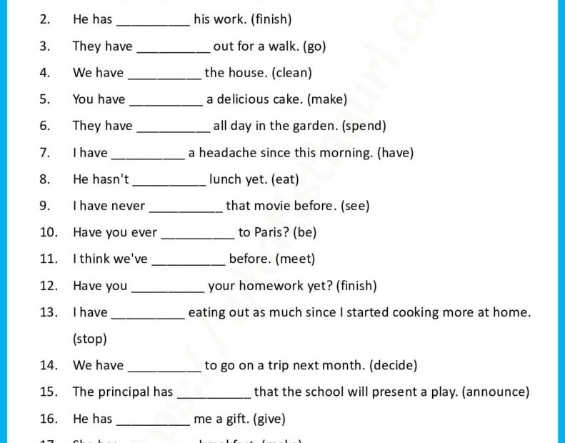 Present Perfect Worksheet 2 Your Home Teacher