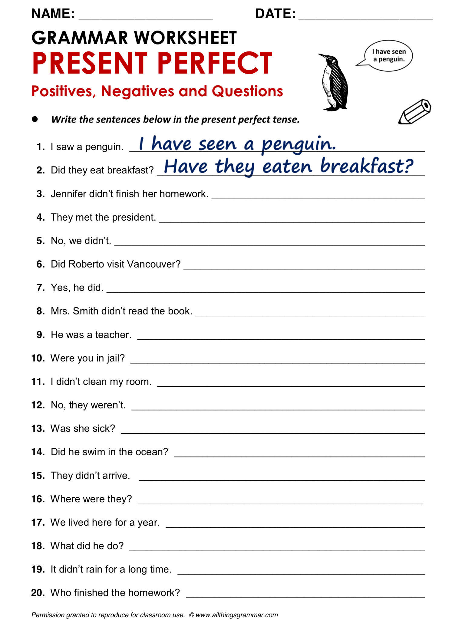 Present Perfect Worksheets Gustavo Rubino Ernesto