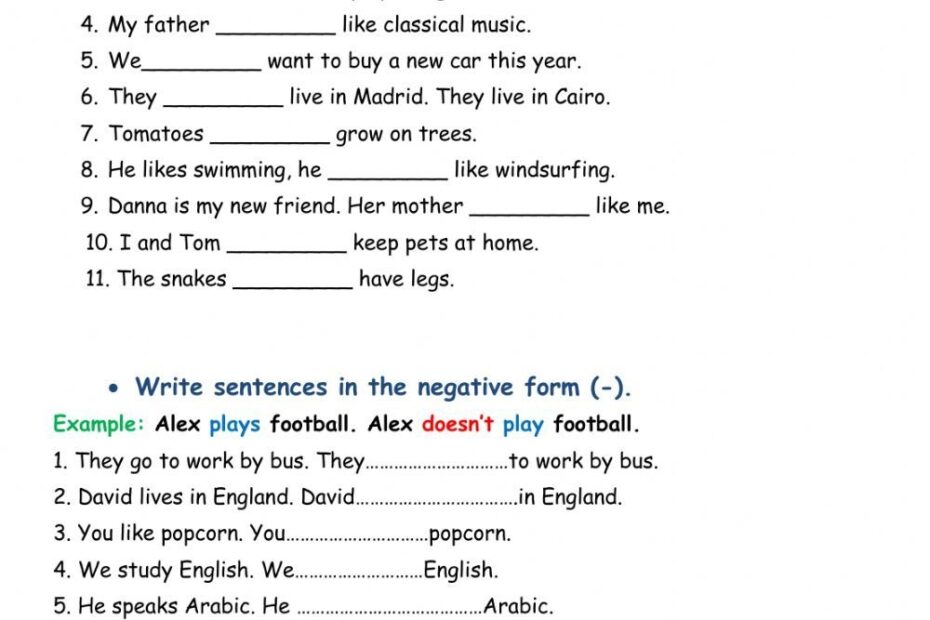 Present Simple Negative Worksheet For ESL Students