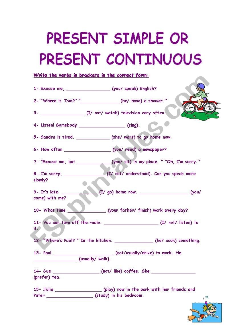 Present Simple Present Continuous Exercises Worksheets Infoupdate