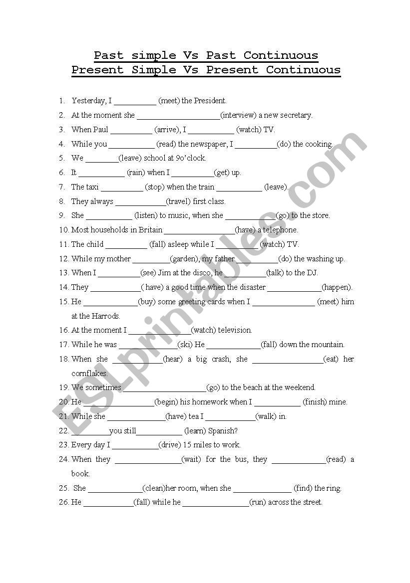 Present Simple Present Continuous Past Simple Worksheet