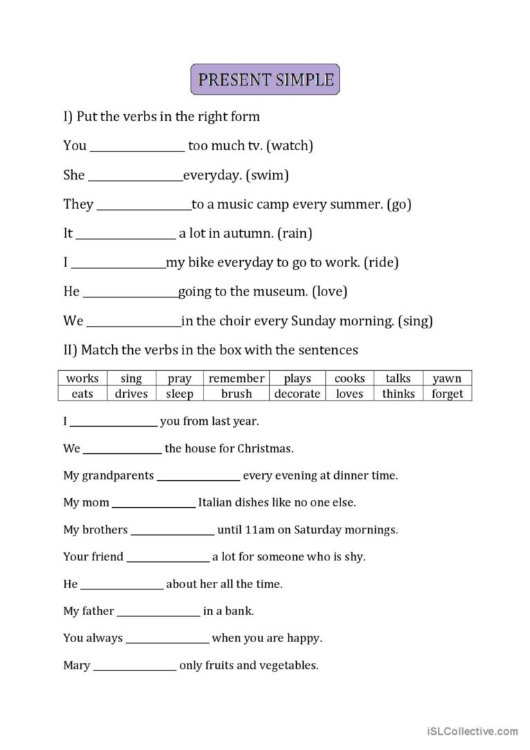 PRESENT SIMPLE TENSE EXERCISE English ESL Worksheets Pdf 43 OFF