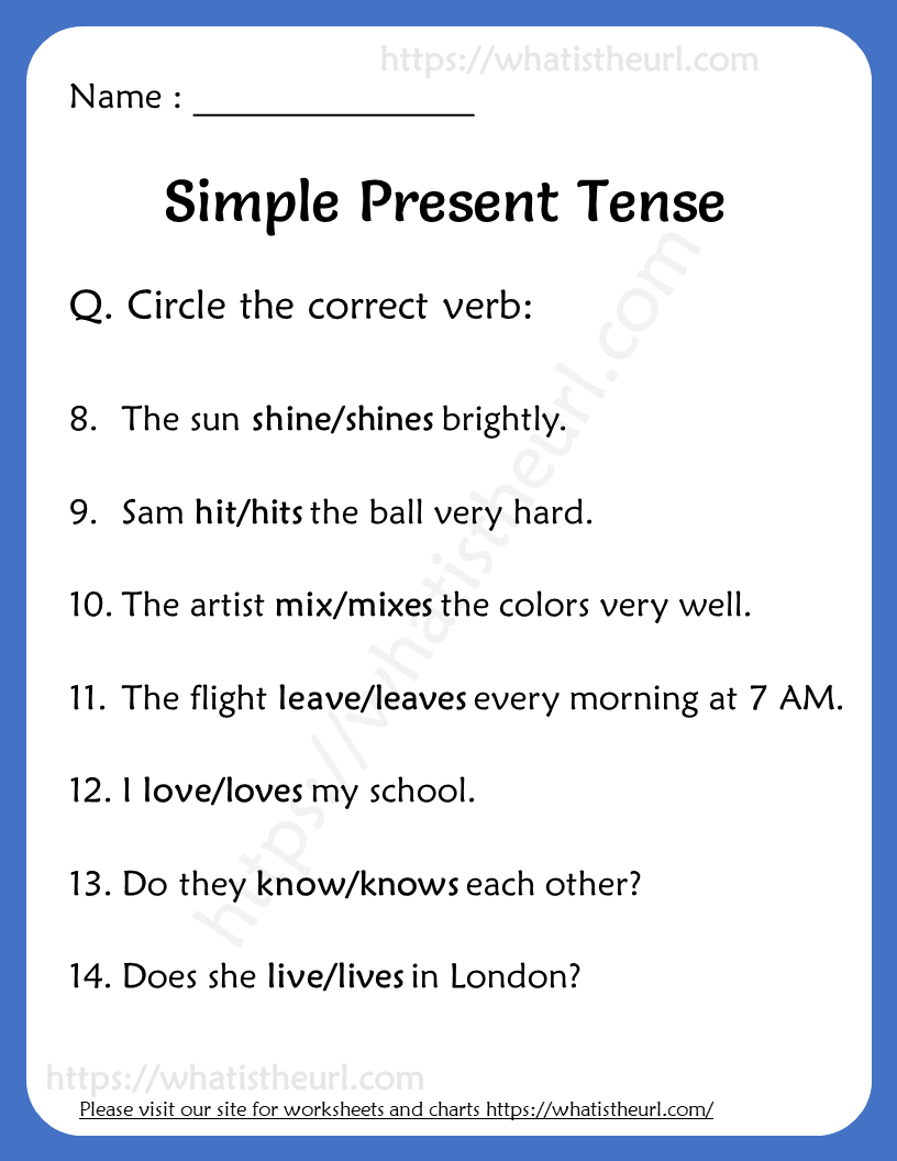 Present Simple Tense Worksheet For Grade 5