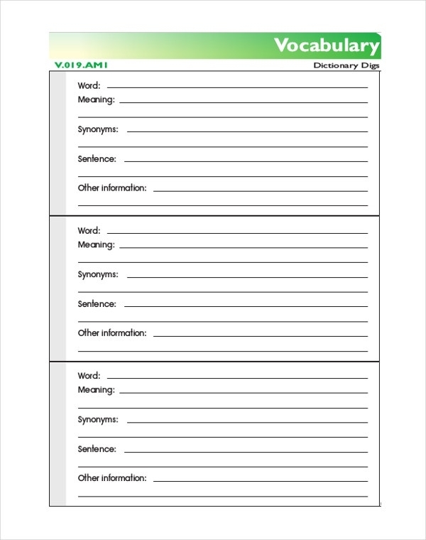 Printable Blank Vocabulary Worksheets Template Printable Worksheets