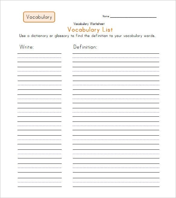 Printable Blank Vocabulary Worksheets Template Printable Worksheets