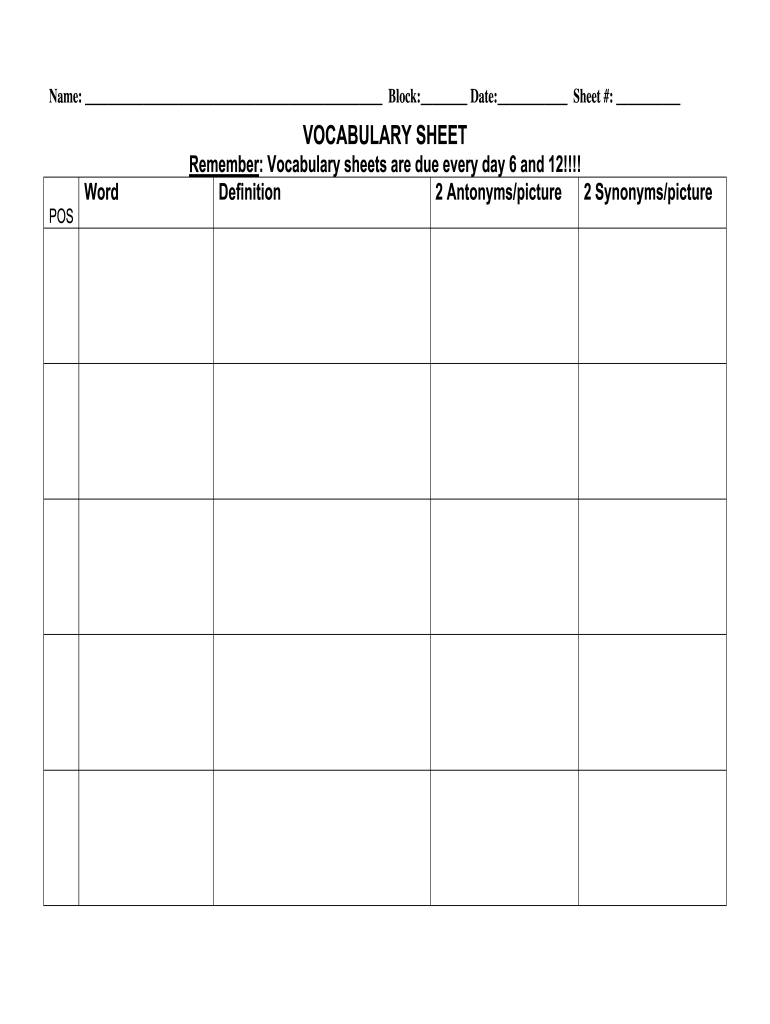 Printable Blank Vocabulary Worksheets Template Printable Worksheets