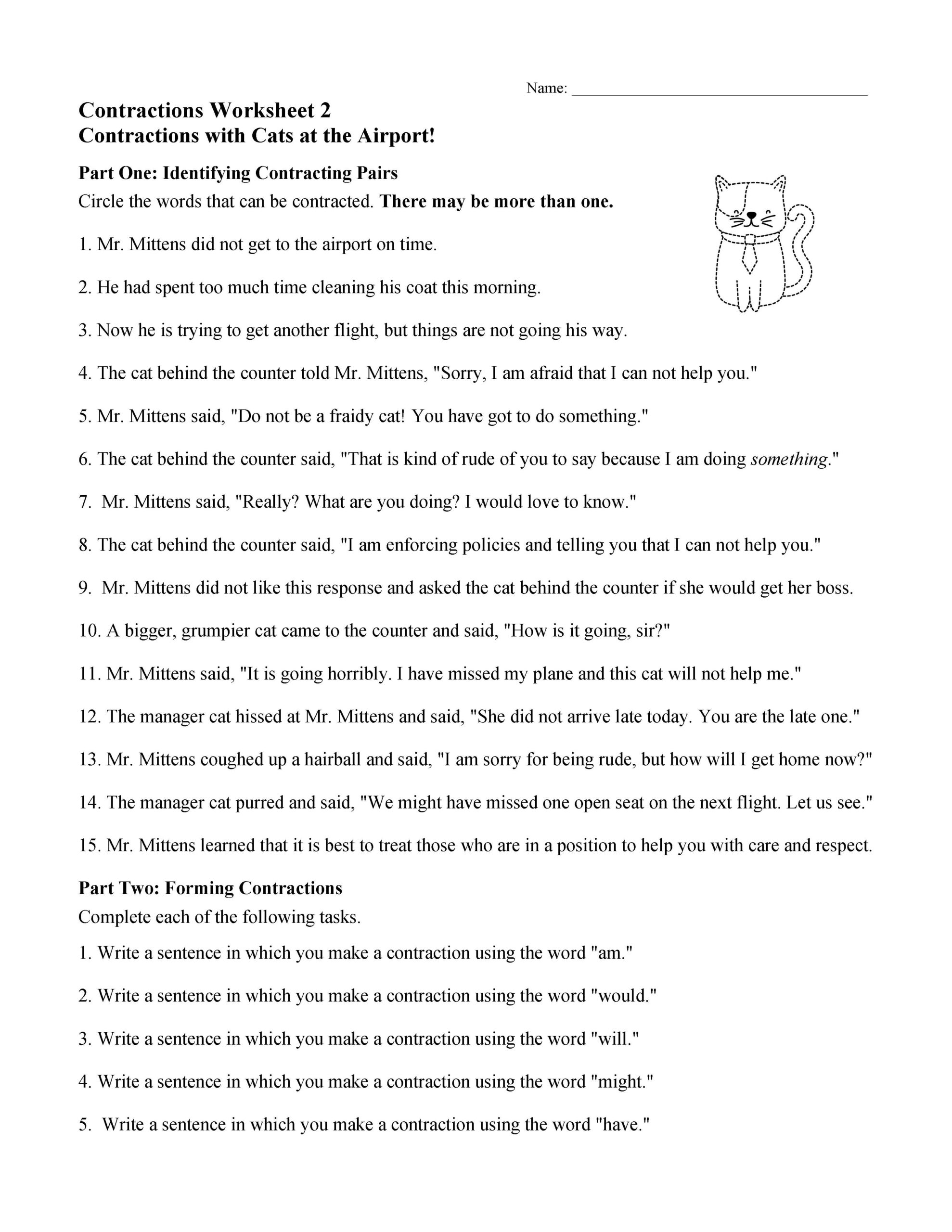 Printable Contractions Worksheets Pdf