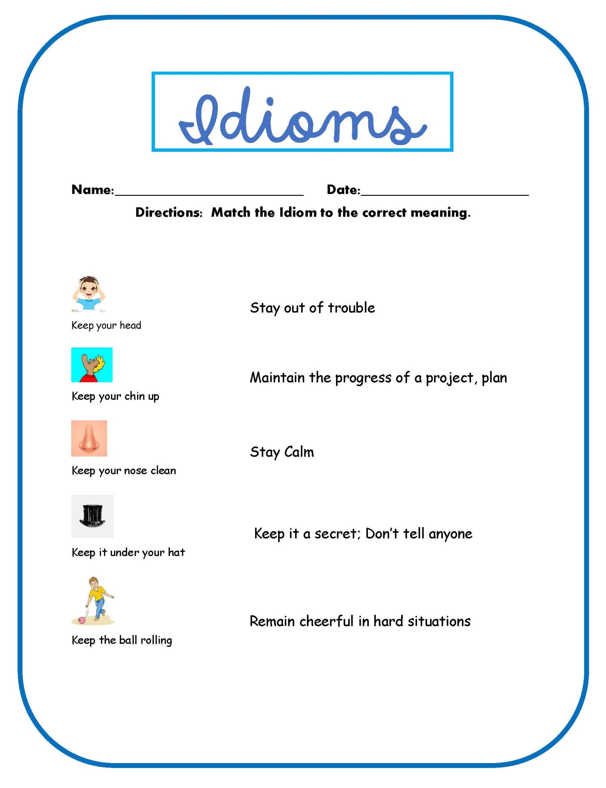 Printable Idiom Worksheets Etsy