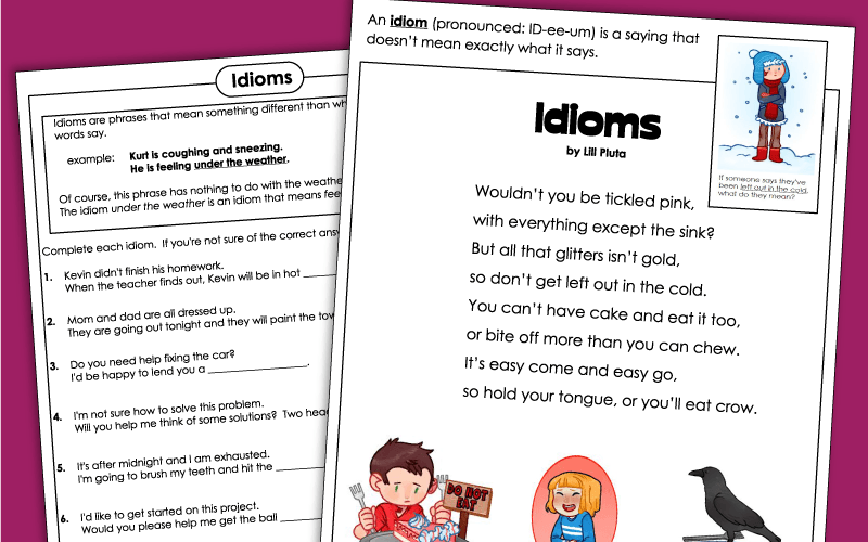 Printable Idiom Worksheets Etsy Canada Worksheets Library